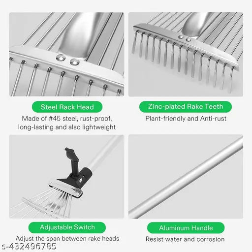 Adjustable Telescopic Garden Leaf Rake 24-63 inch | Steel Head, Aluminium Handle