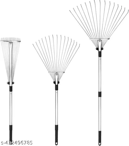 Adjustable Telescopic Garden Leaf Rake 24-63 inch | Steel Head, Aluminium Handle
