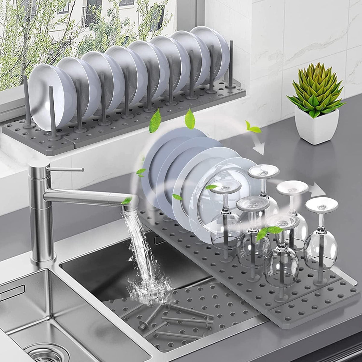 Dish Drying Rack Mat with Movable Pegs | Drawer & Counter Organiser