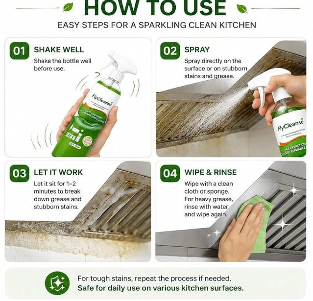 FlyCleanse Kitchen Cleaner Spray 200 ml | Grease & Oil Stain Remover (Pack of 2)