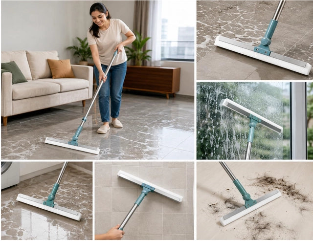 Magic Broom Floor Wiper with 180° Rotating Head | Soft Rubber Squeegee