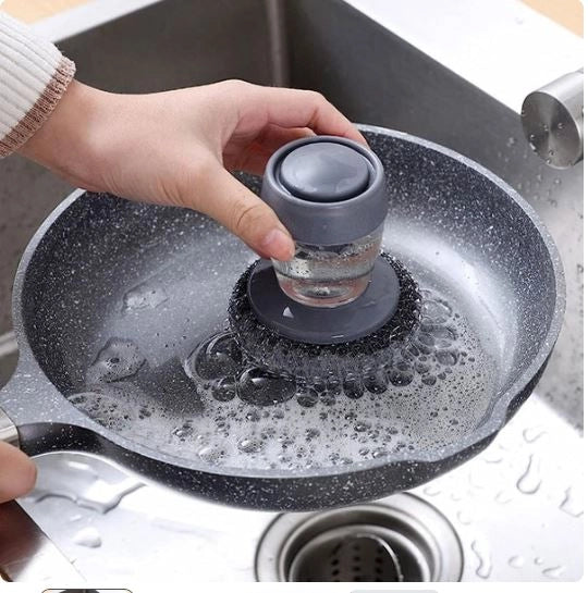 Soap Dispensing Dish Scrubber with Steel Wire Head (Pack of 2)