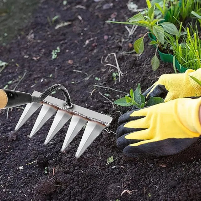 5-Tine Carbon Steel Garden Weeding Rake | Cultivator for Soil & Weeds