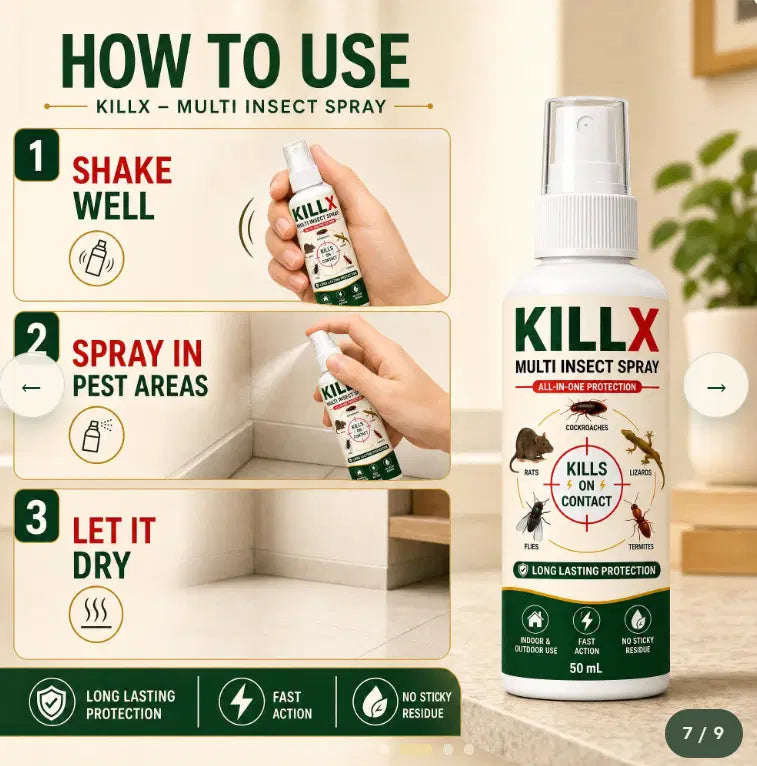 Killx Multi Insect Spray 50 ml for Cockroaches, Ants & Mosquitoes (Pack of 3)