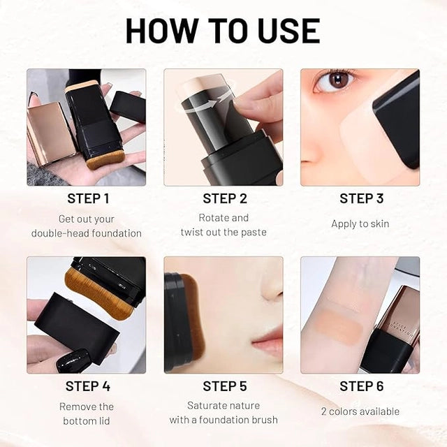 Korean Glass-Skin Foundation Stick with Built-in Brush | 2-in-1