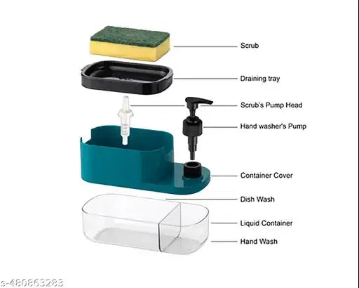 3-in-1 Dish Soap Dispenser with Sponge Holder & Hand Wash Pump