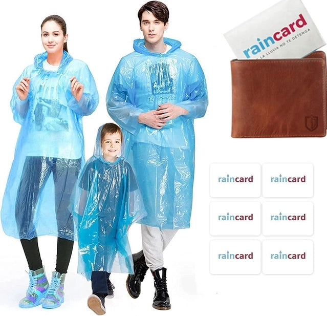 Wallet-Size Raincoat Card Poncho with Hood for Adults (Pack of 2)